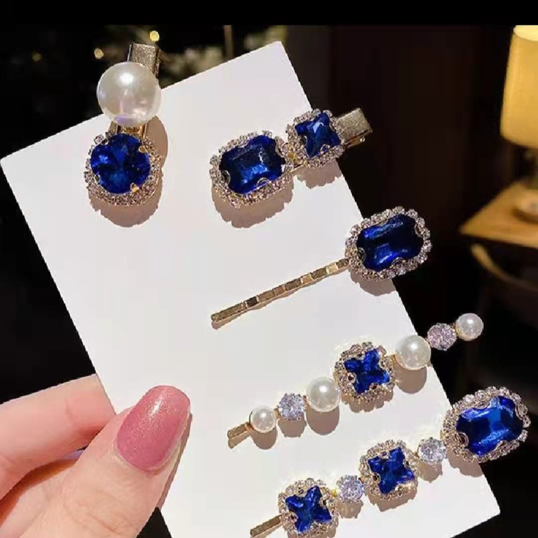 Vintage Rhinestone Hair Clips Set of 5