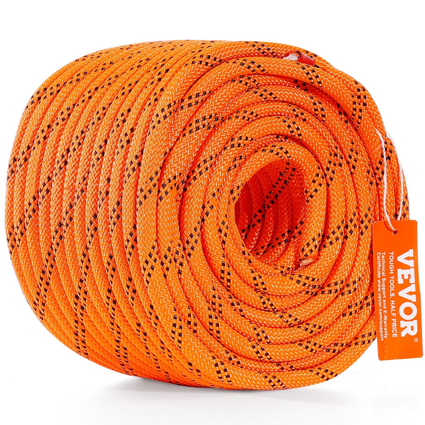 Outdoor Climbing Rope 3/8 Inch x 120 Ft Double Braided Polyester - High Strength, Orange/Black