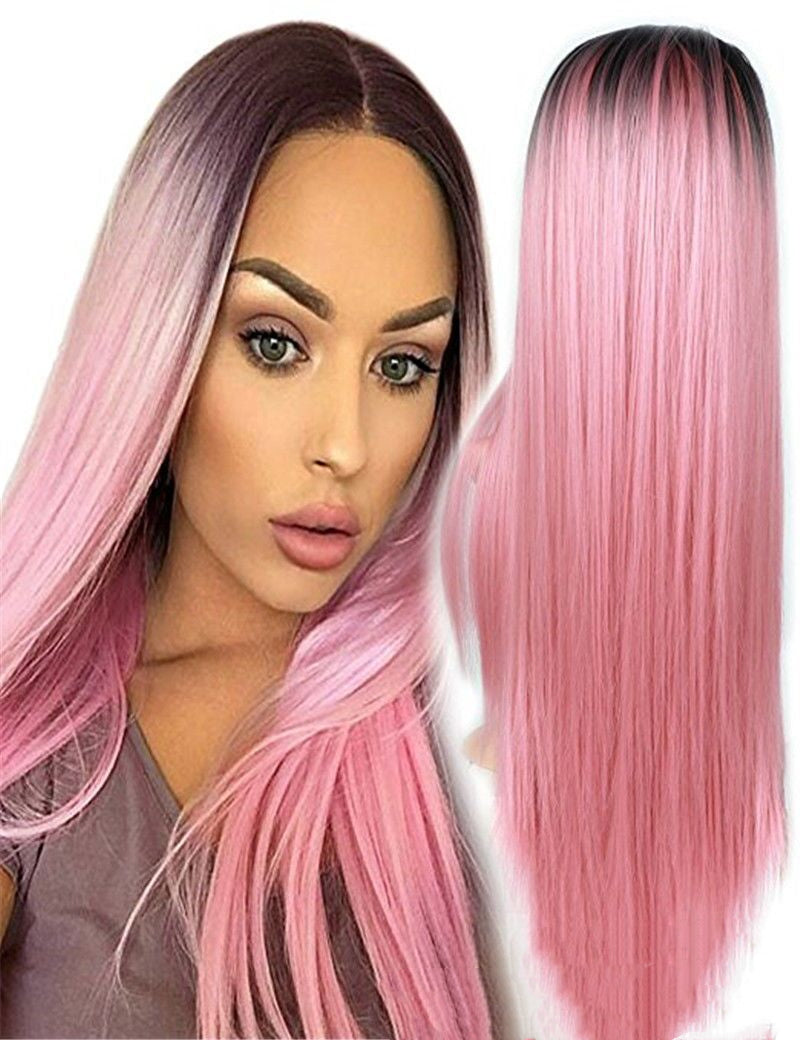 Long Straight Synthetic Wig - Heat Resistant Dyed Hair