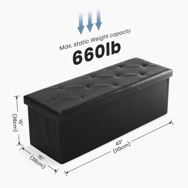 43 Inches Folding Ottoman With Storage Bench, Foot Rest Stool, End Of