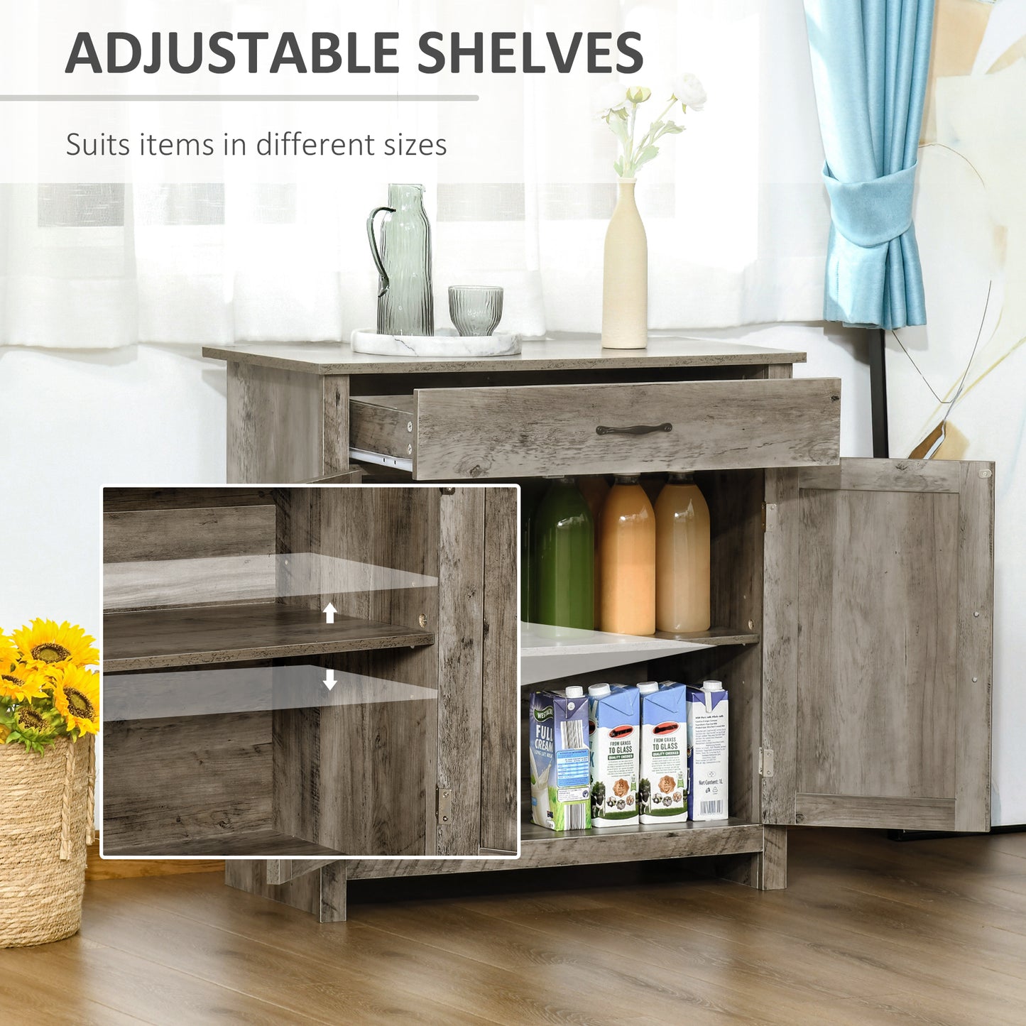 Farmhouse Buffet Cabinet with Barn Doors and Storage - Gray