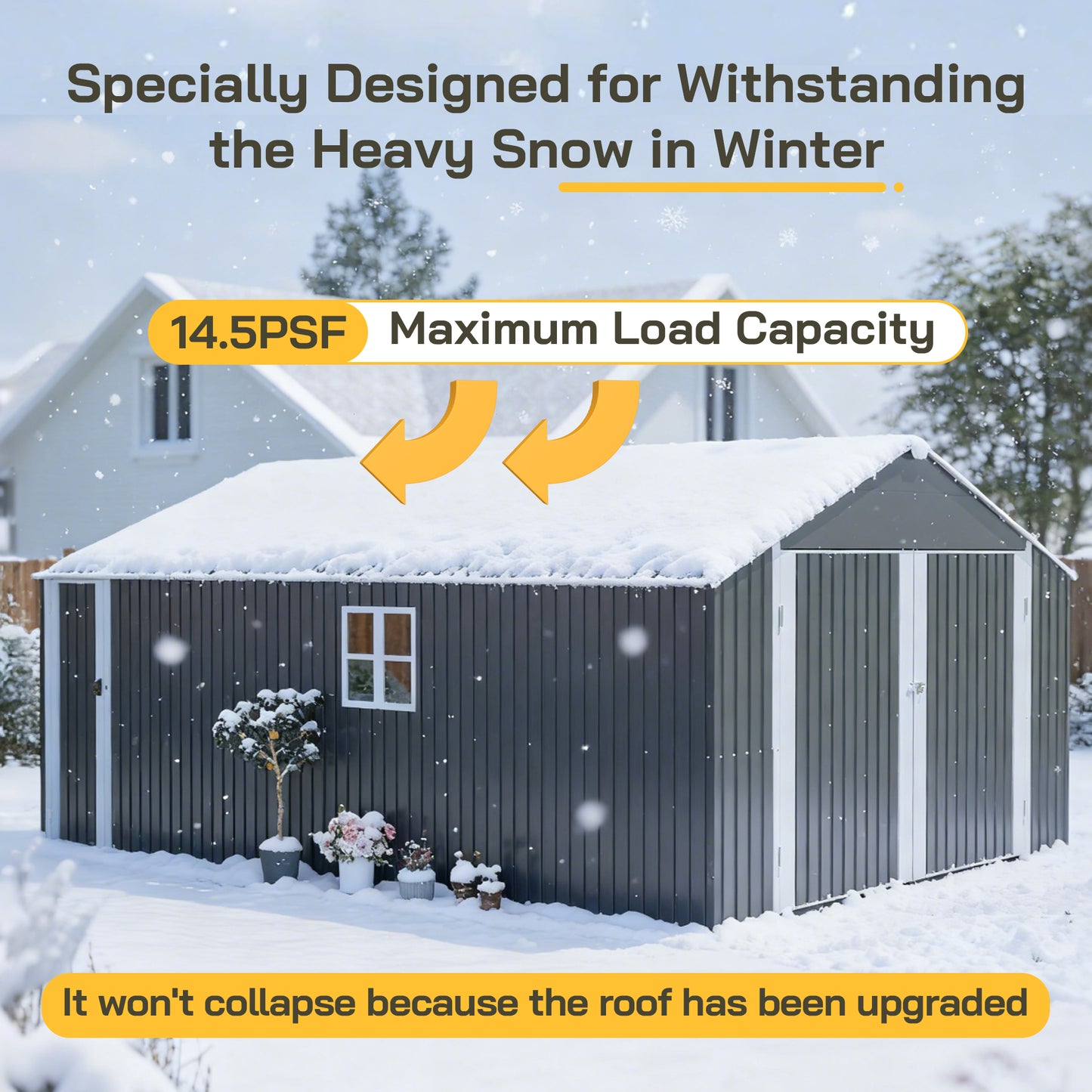 12x20 FT Outdoor Metal Shed - Spacious Storage with Double Doors