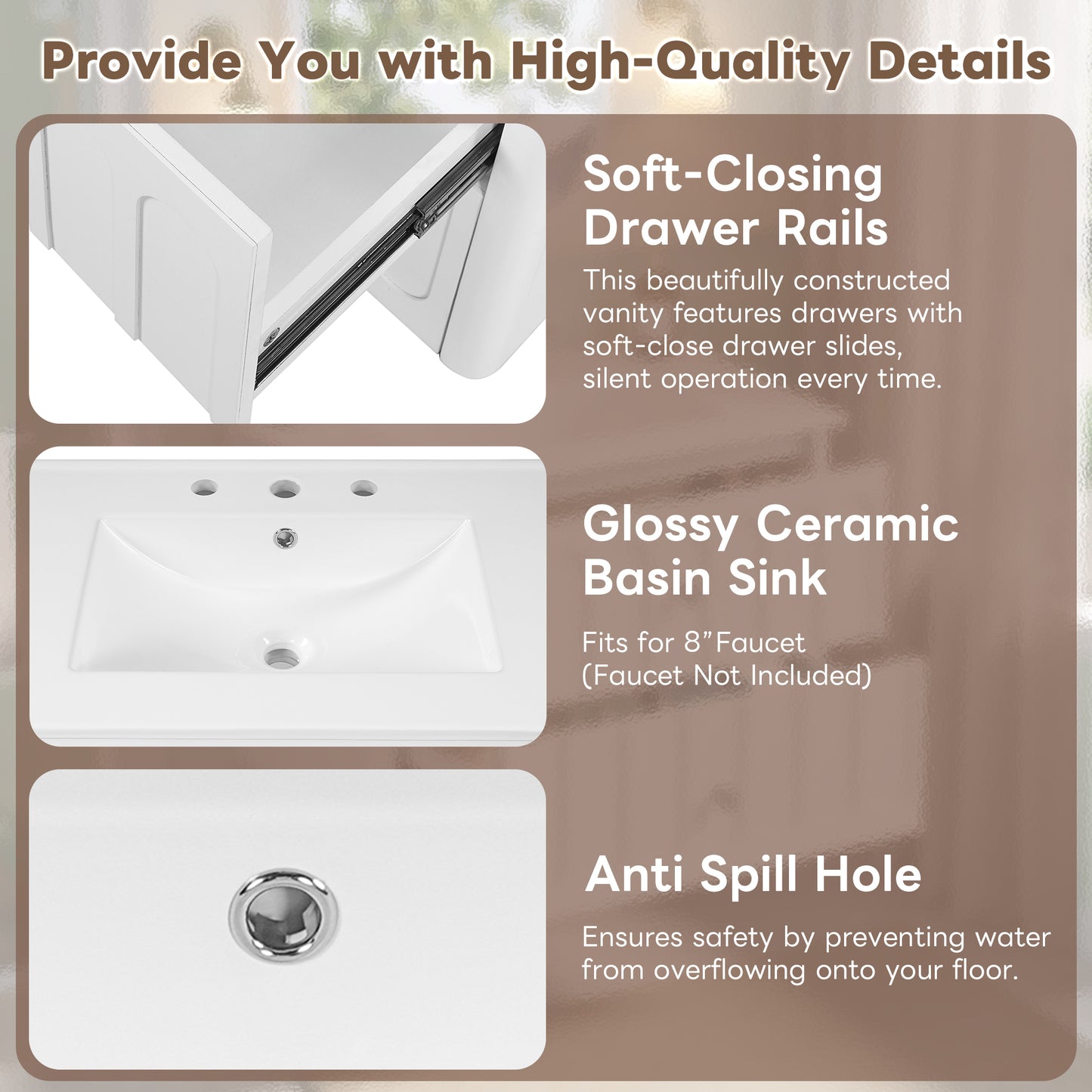 30" Modern Floating Bathroom Vanity with Soft-Close Drawers & Sink