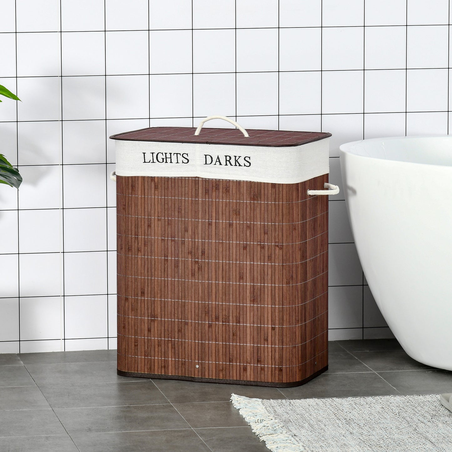 Bamboo Laundry Basket With Lid And String Handles, Collapsible Hamper