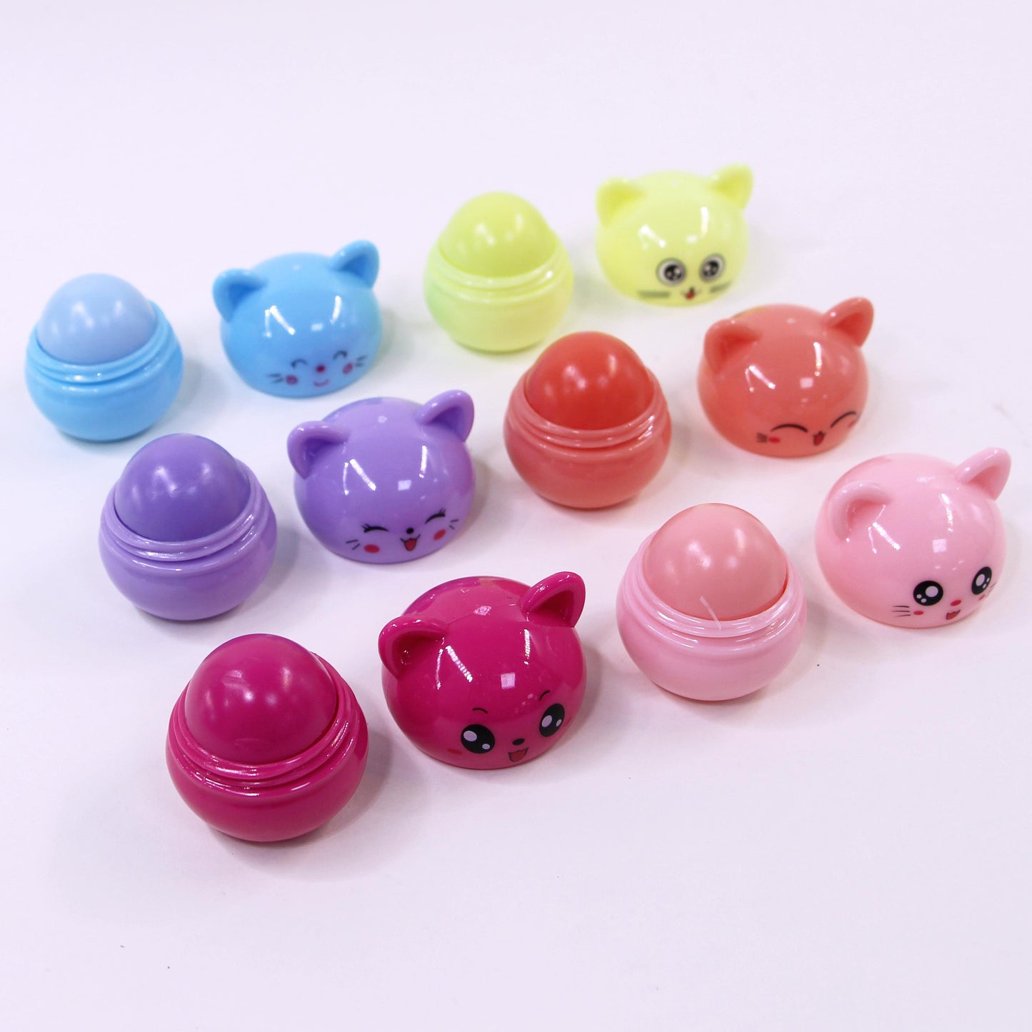 Colorful Kitten Lip Balm Set - 12-Piece Travel Size Moisturizing Lip Care