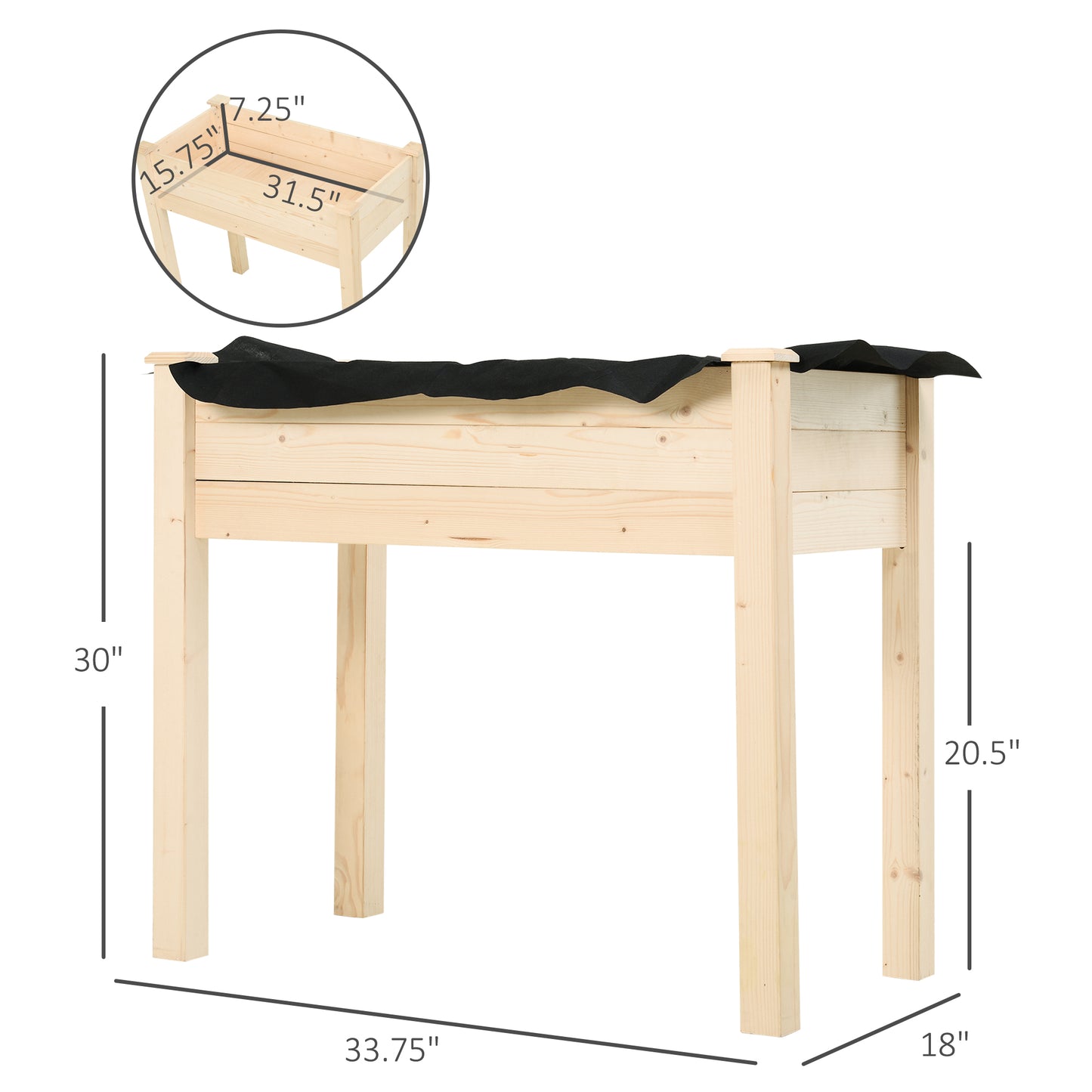 Raised Wooden Garden Bed with Legs for Vegetables Herbs Flowers - Natural Finish, 830x80x440 mm