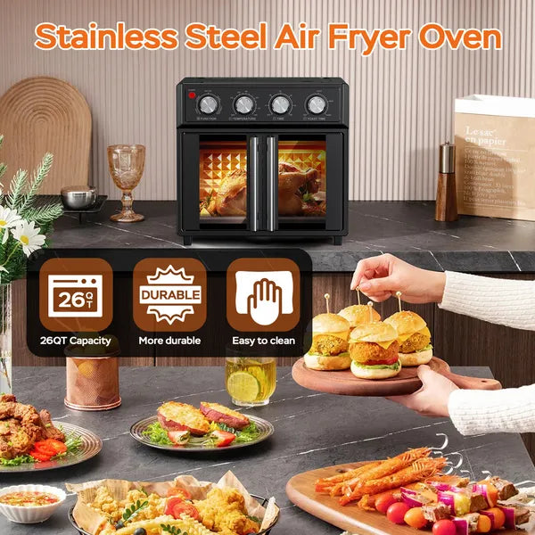 29.5 Quart Extra Large Air Fryer Toaster Oven with French Door - Multifunction Kitchen Appliance