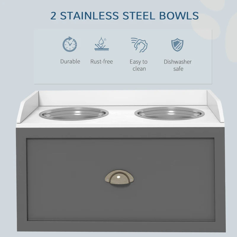 Elevated Pet Feeding Station with Storage - Large Dog Bowls, Gray