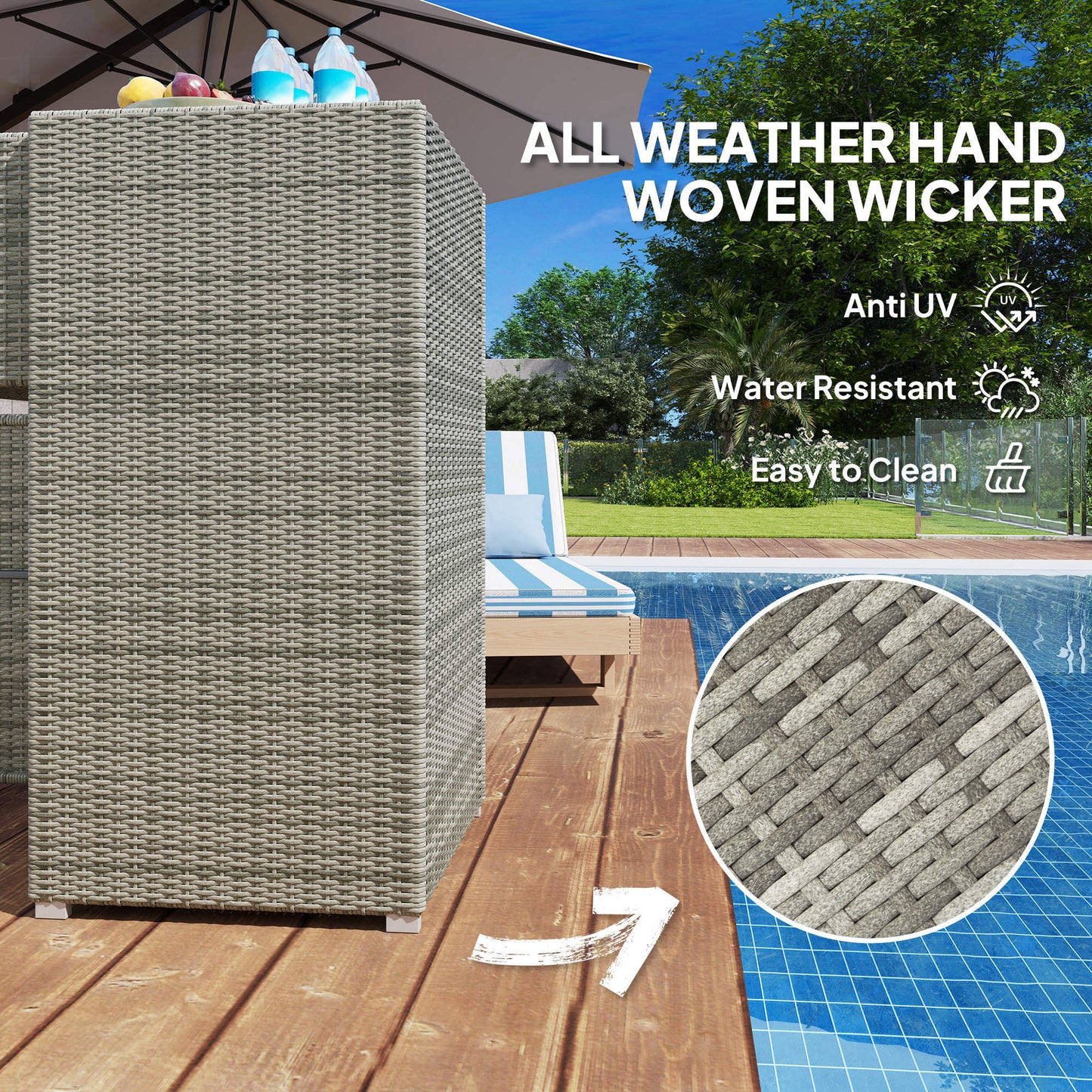 Outdoor Towel Rack For Pool W Drawer & Cabinet, Gray