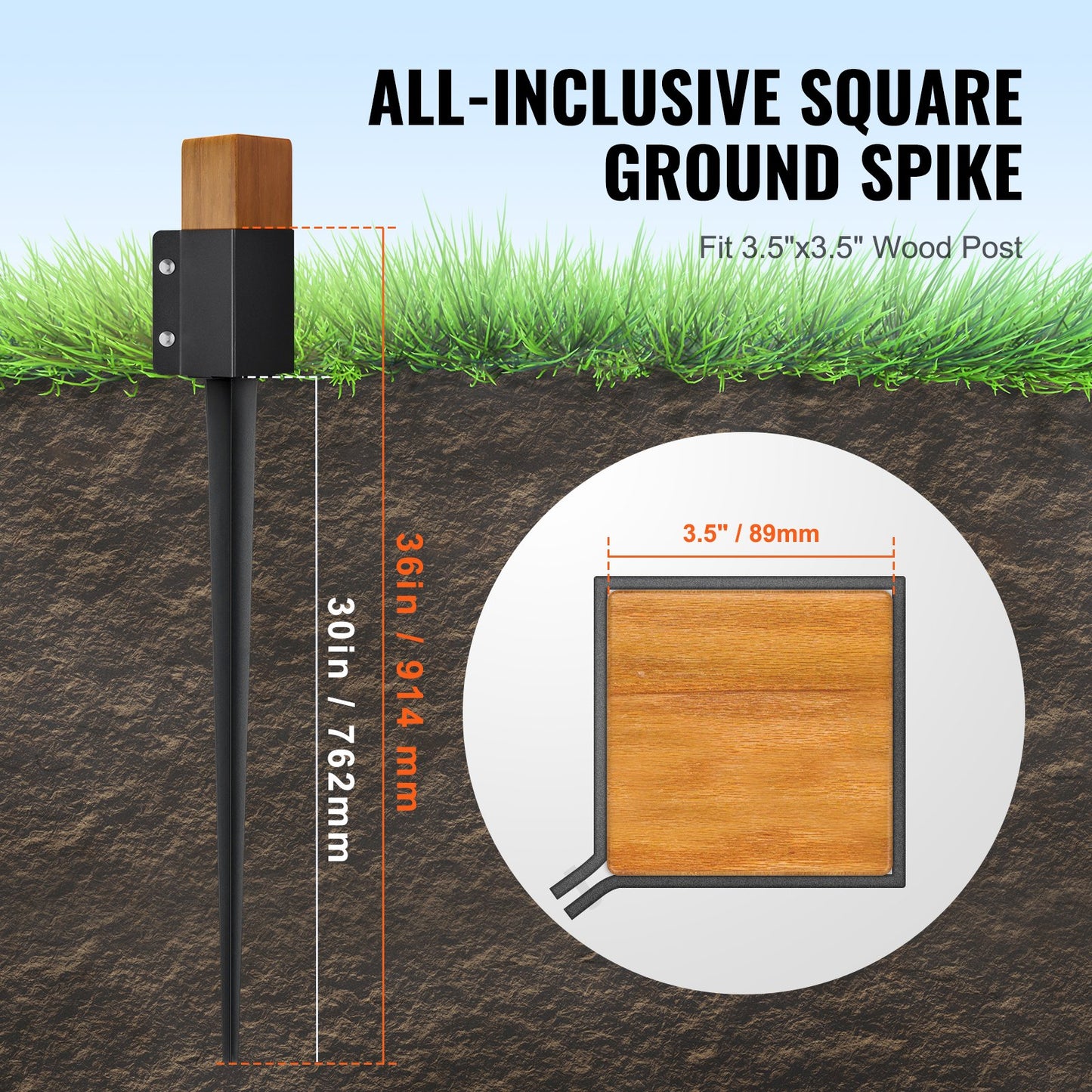 Fence Post Ground Anchor Spike - 8 Pack, 36x4x4 Inches, Steel Post Stake for Garden & Railing