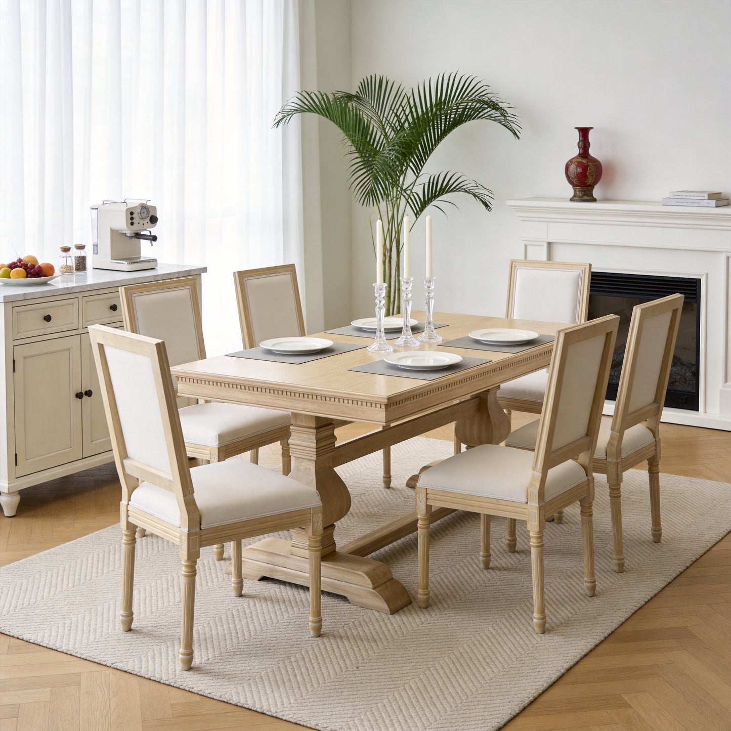 Upholstered French Country Dining Chairs - Set of 2, Beige