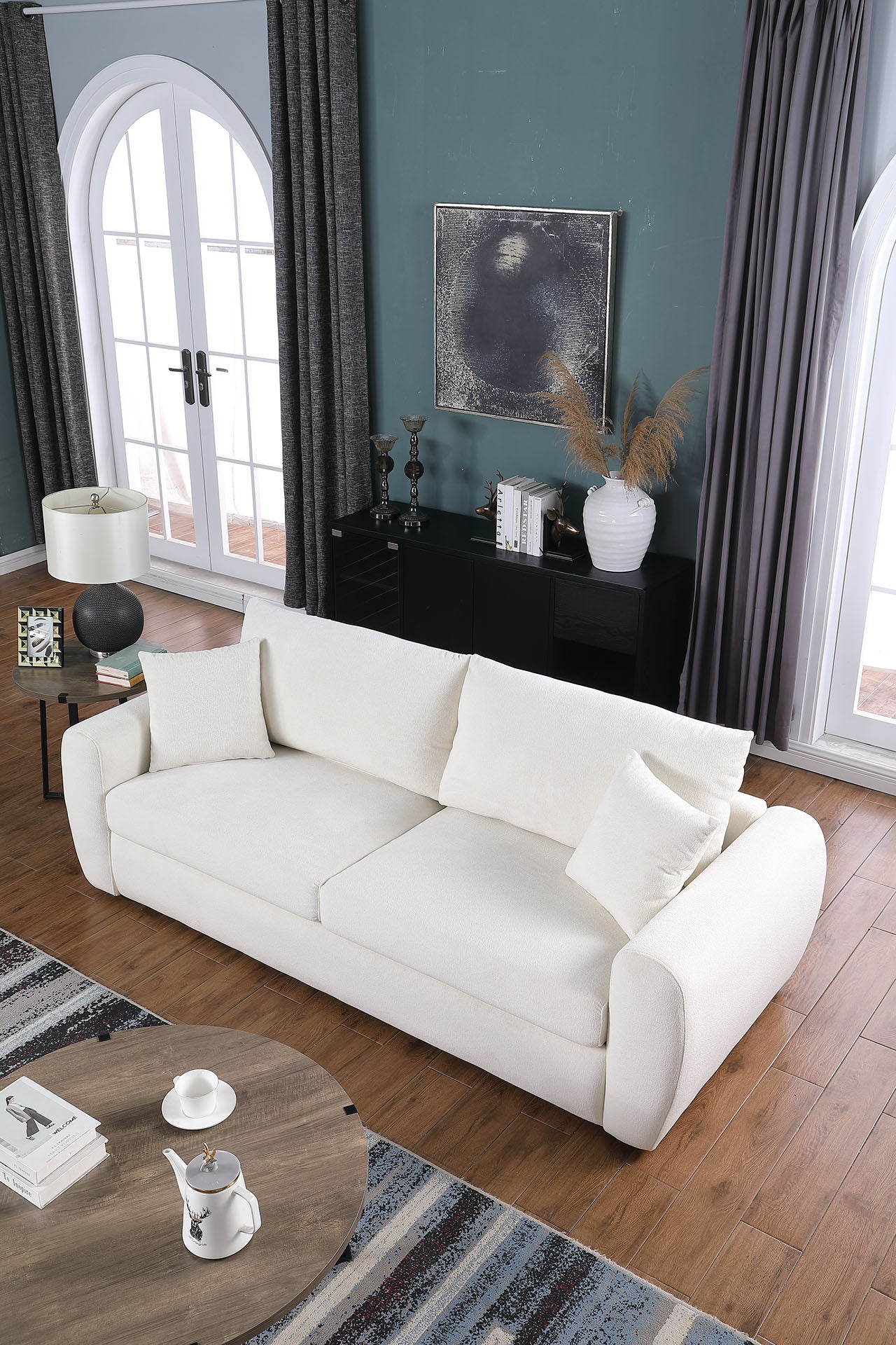 Beige Modern Minimalist 3-Seat Sofa - Comfortable Design