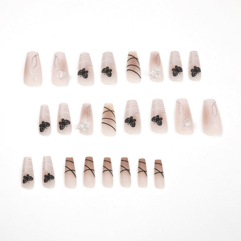 Gradient Butterfly Nail Decals - Black Line Nail Art Stickers for Manicure