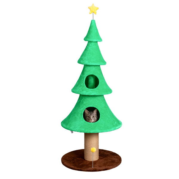 Large 59in Christmas Tree Cat Tower with Condos & Scratching Post - Green