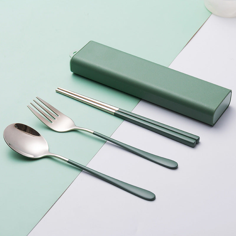 Stainless Steel Portable Tableware Set with Fork Spoon Chopsticks & Storage Box
