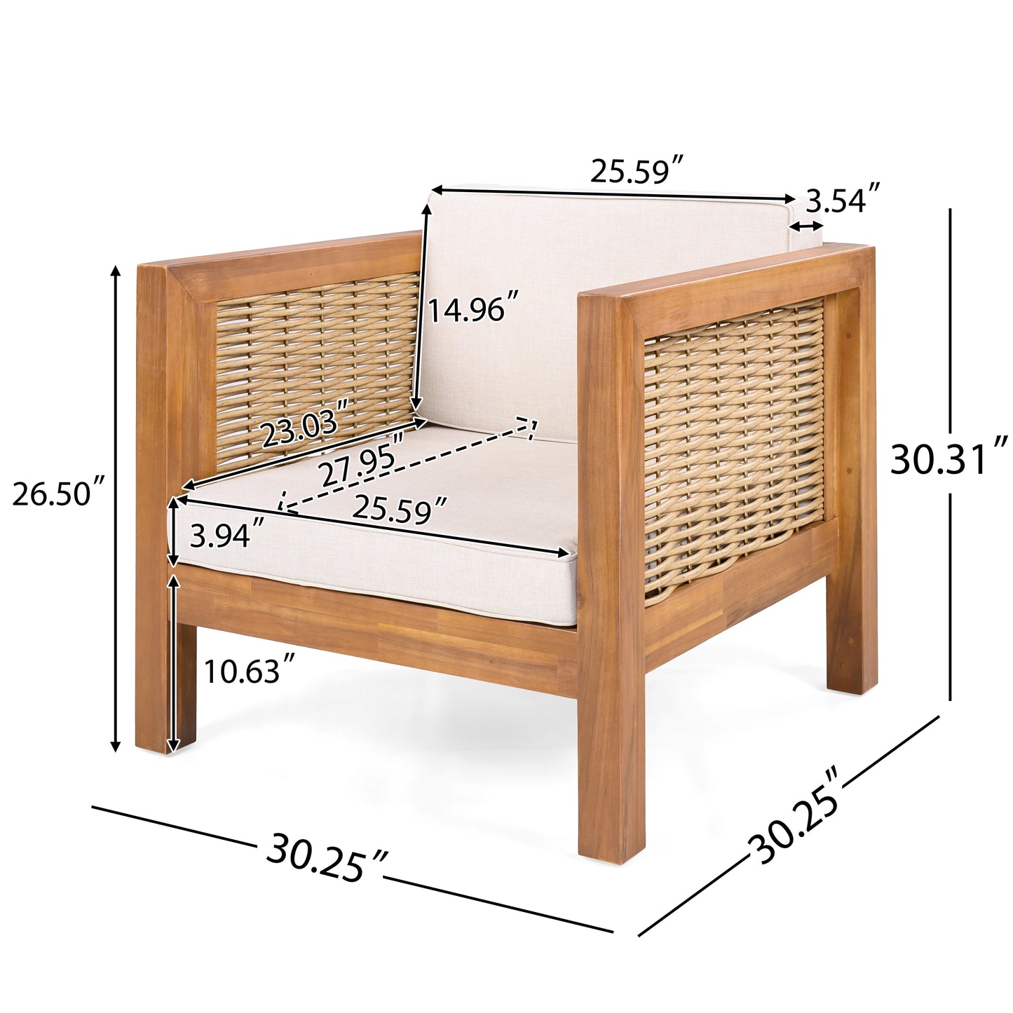 Outdoor Club Chair Set of 2 - Acacia Wood Frame & Beige Cushions