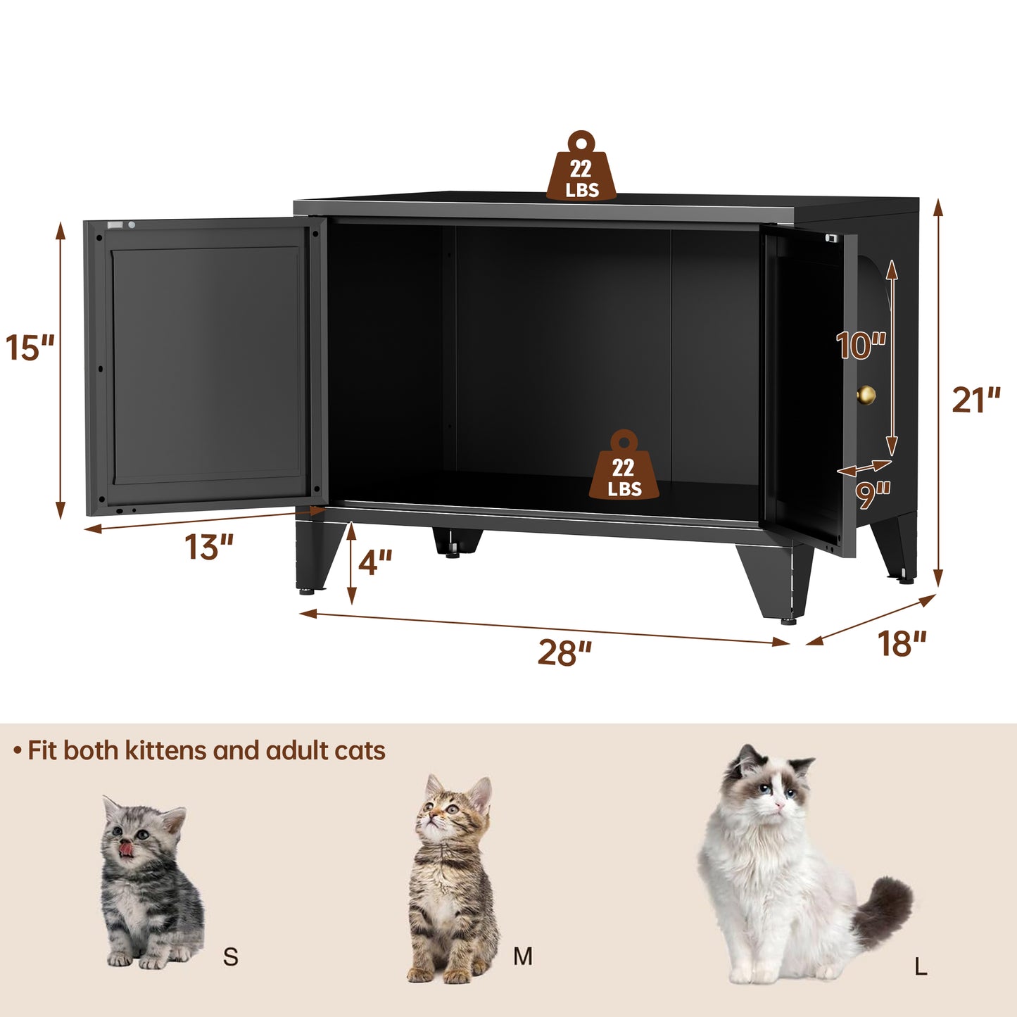 Metal Cat Litter Box Enclosure - Modern Hidden Pet Furniture