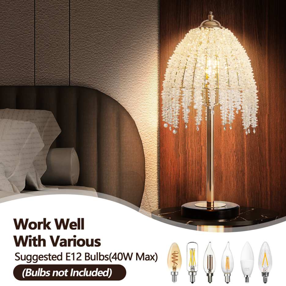 Elegant 19" Crystal Table Lamp - Vintage Waterfall Design, Gold