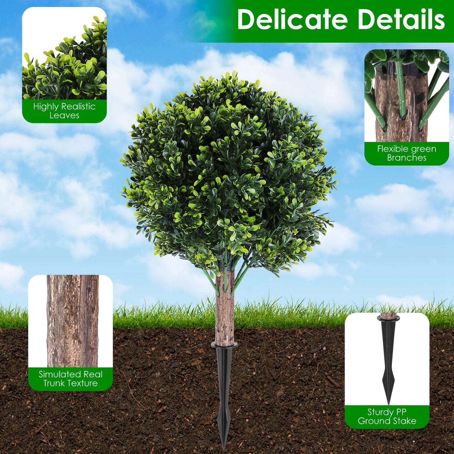 2 Pack Artificial Peanut Topiary Trees - UV Resistant Fake Plants
