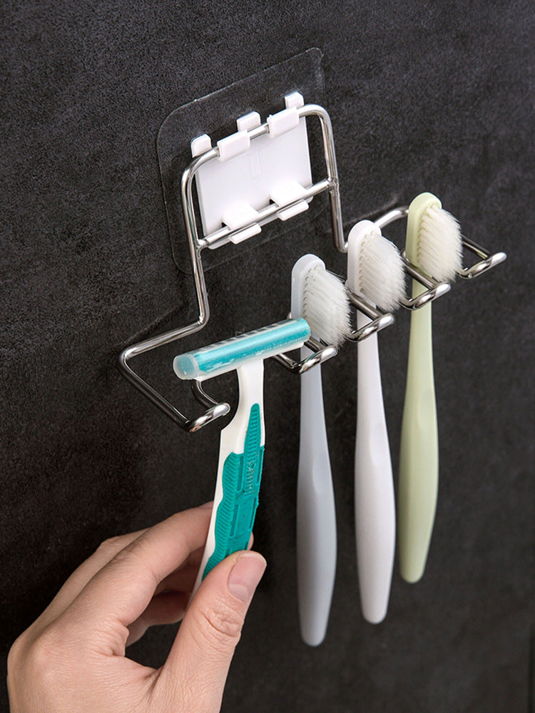 Stainless Steel Suction Cup Toothbrush Holder Wall Mounted Bathroom Storage