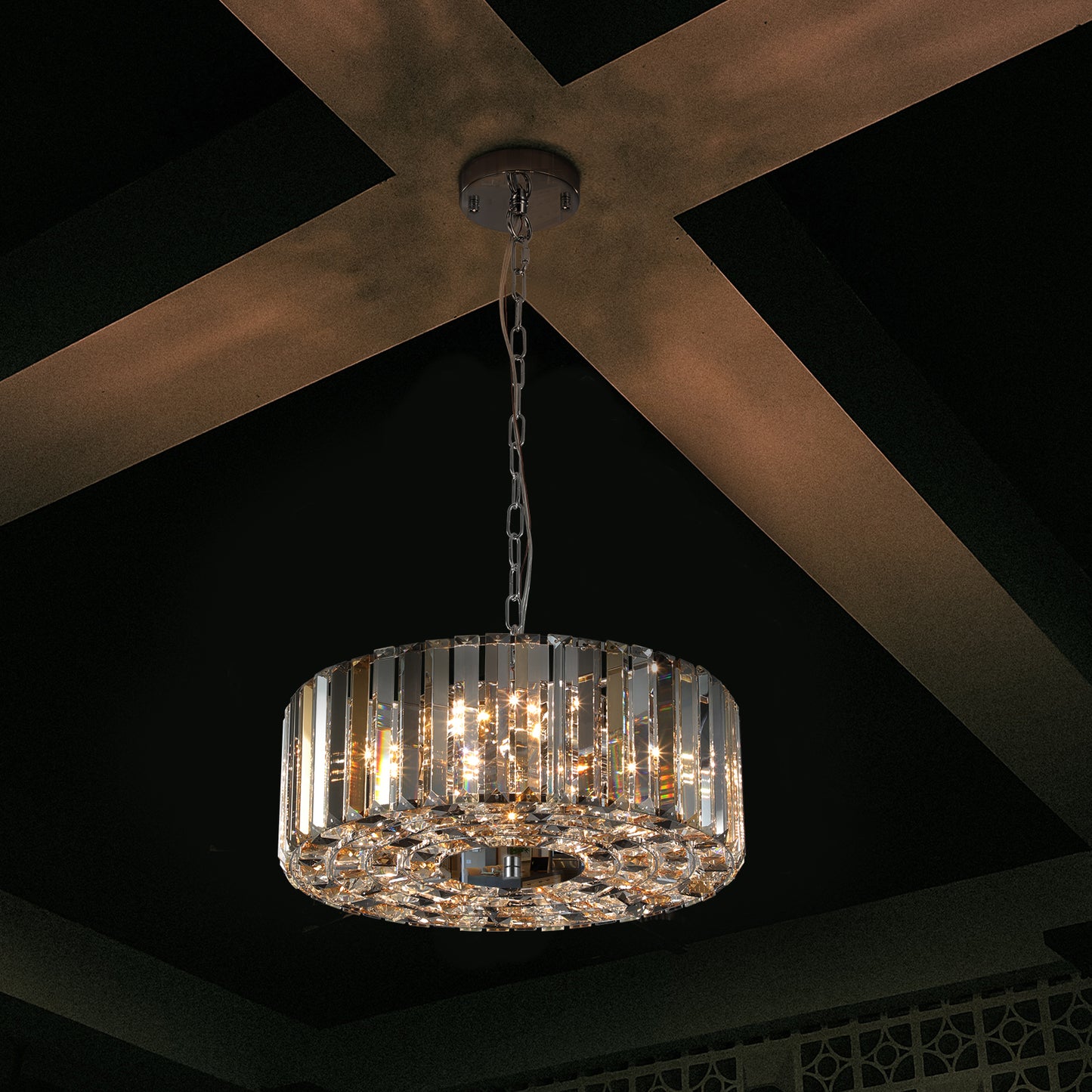 17-Inch Chrome Crystal Pendant Chandelier - Modern 4-Light Fixture