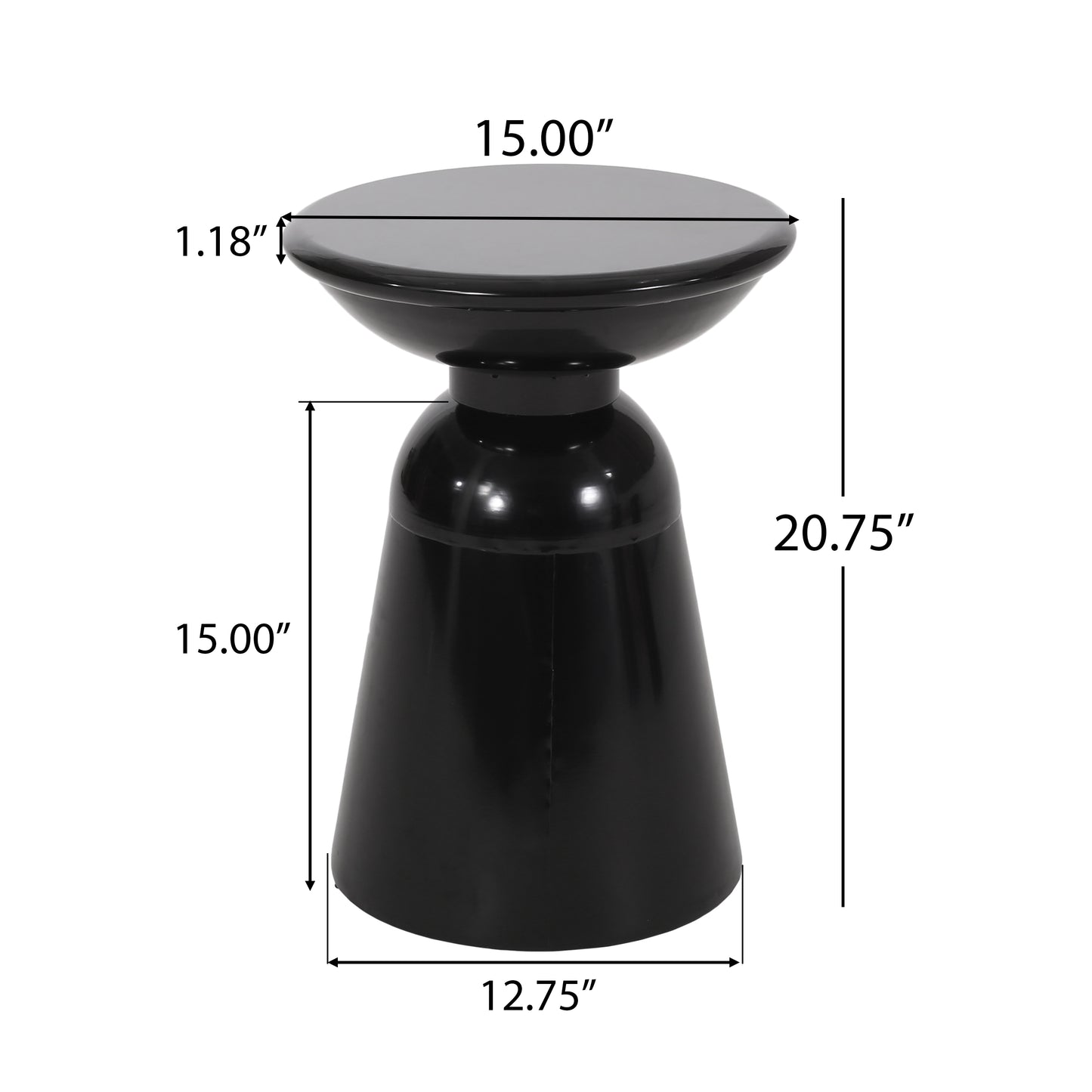 Outdoor Metal End Table - Large Black Iron Design