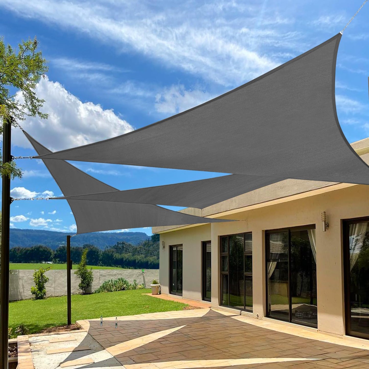 Large Sunshade Sail for Garden & Patio UV Protection 10x10x14 ft - Dark Grey, Mocha, Sand, Light Grey
