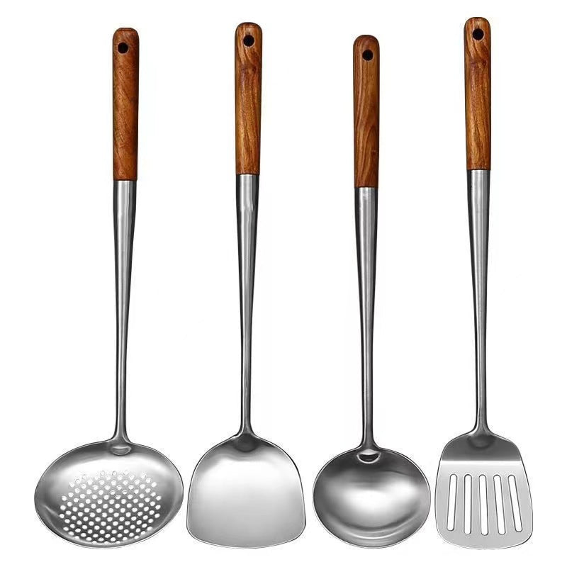 Stainless Steel Kitchen Utensil Set with Rosewood Handles - 4 Pieces