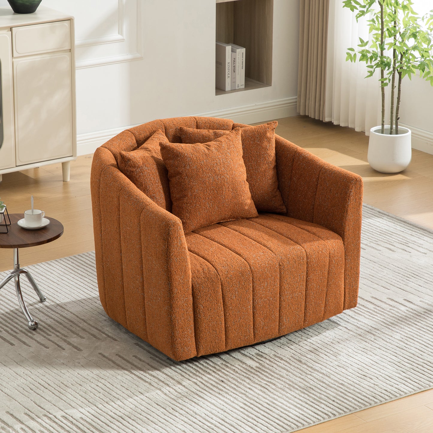 Oversized 39" Swivel Accent Barrel Chair with 3 Pillows - Orange