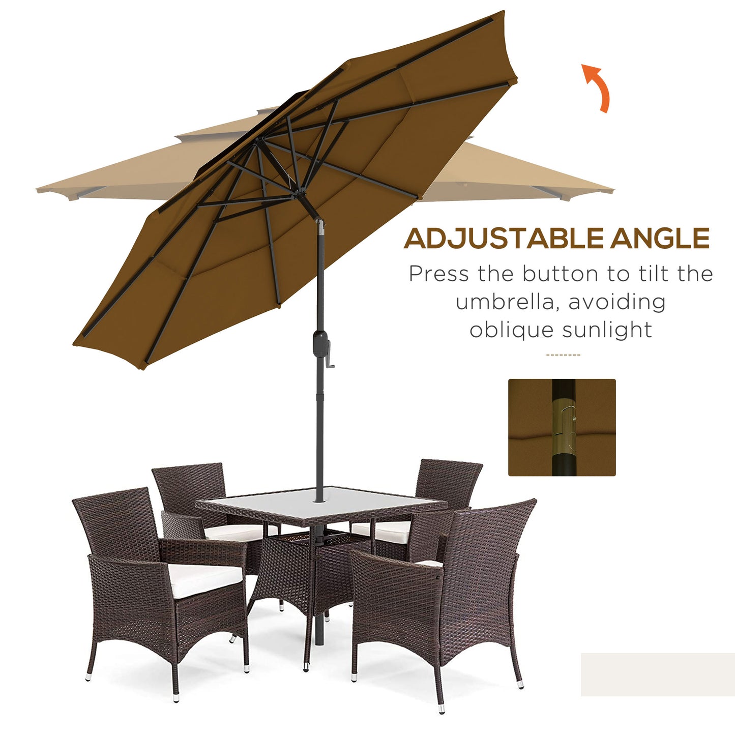 9FT Tan Outdoor Patio Umbrella with Crank & Push Button Tilt