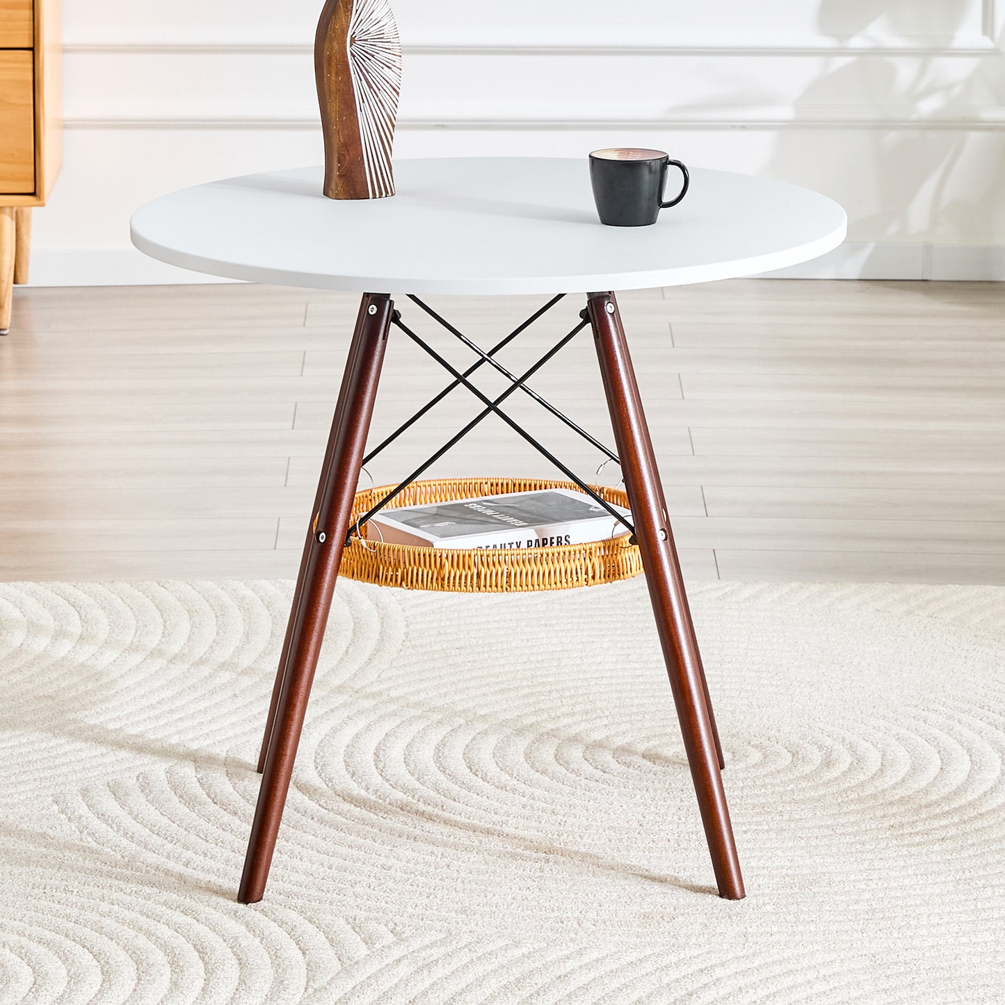 31.5-inch Diameter Circular Dining Table, White MDF Vacuum Formed