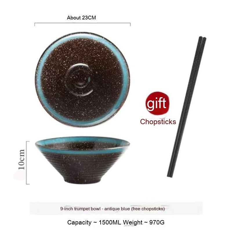 Large Ceramic Noodle Bowl - Frosted Chinese Style Tableware for Kitchen