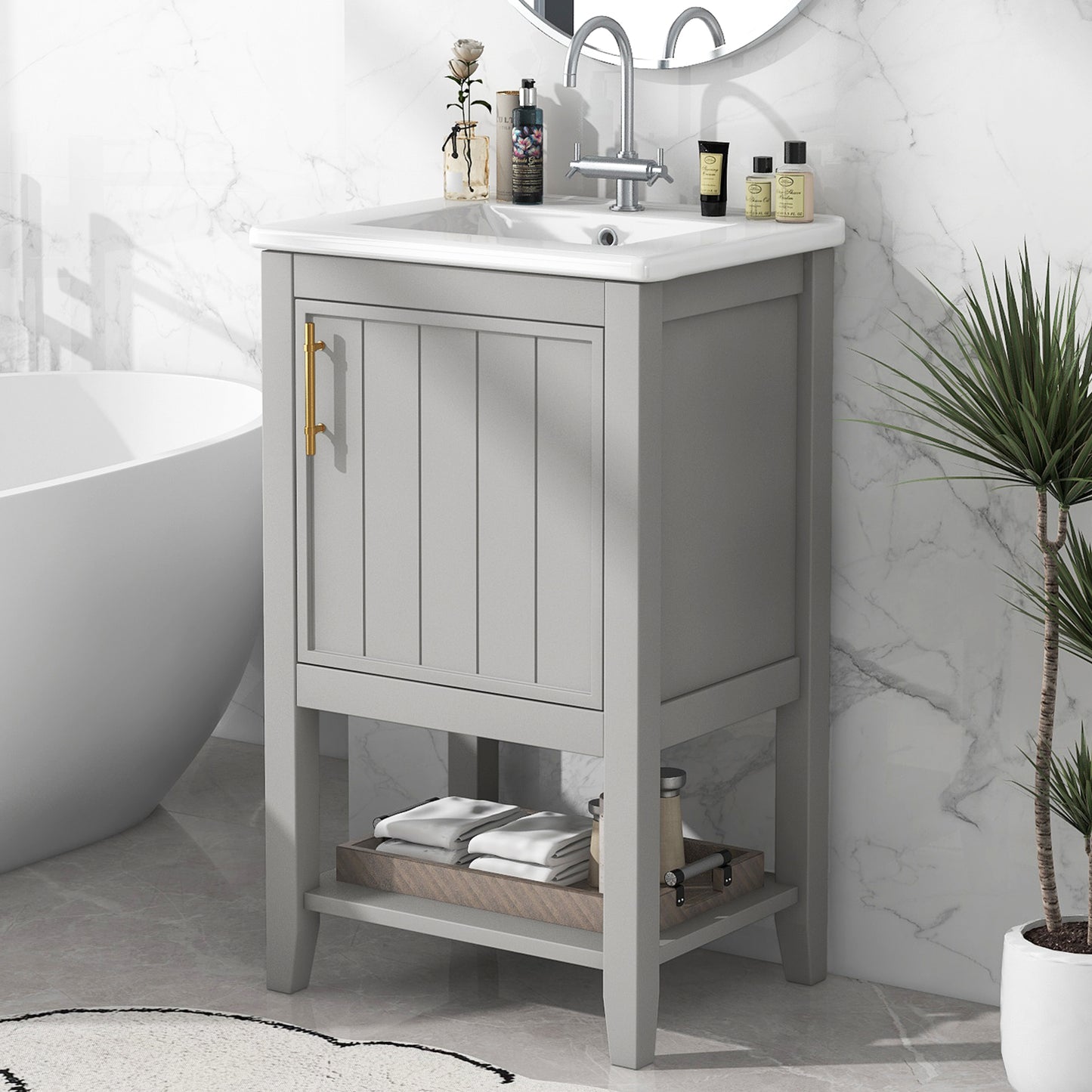 20" Bathroom Vanity with Sink and Soft Closing Door - Grey