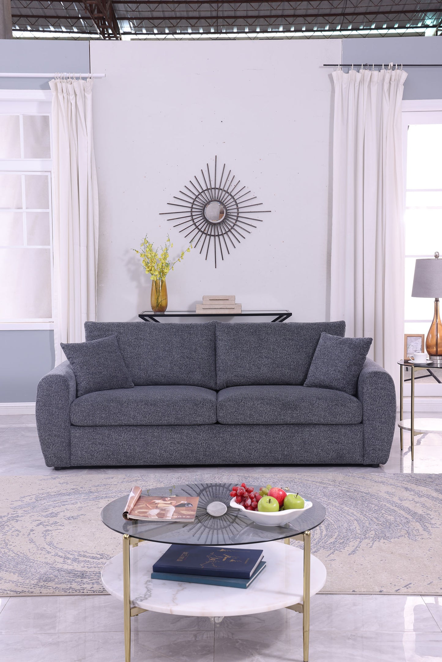 Modern Minimalist Gray Sofa - 2-Seater Medium-Soft Comfort