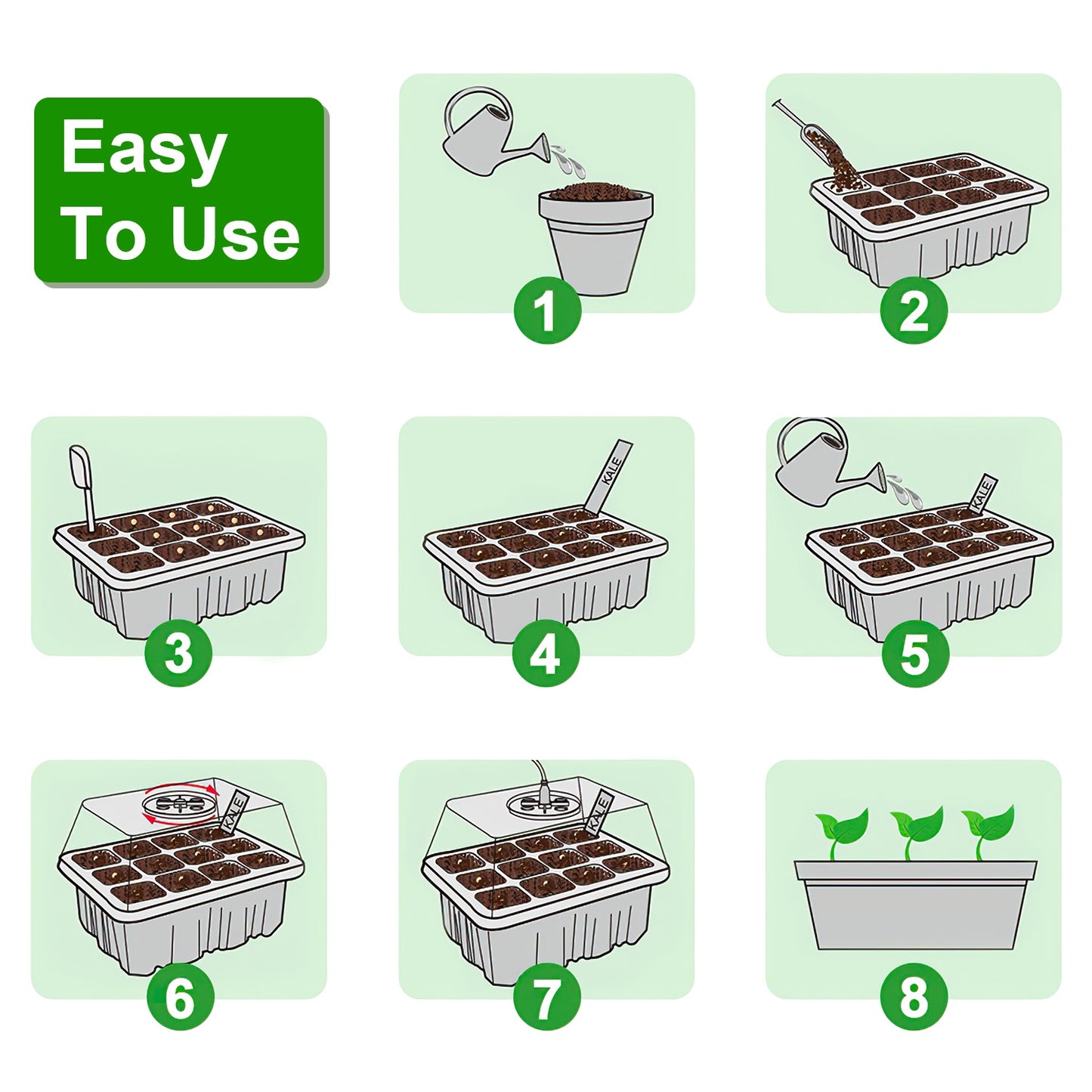Seed Starter Tray Kit with Grow Lights Humidity Dome for Indoor Gardening