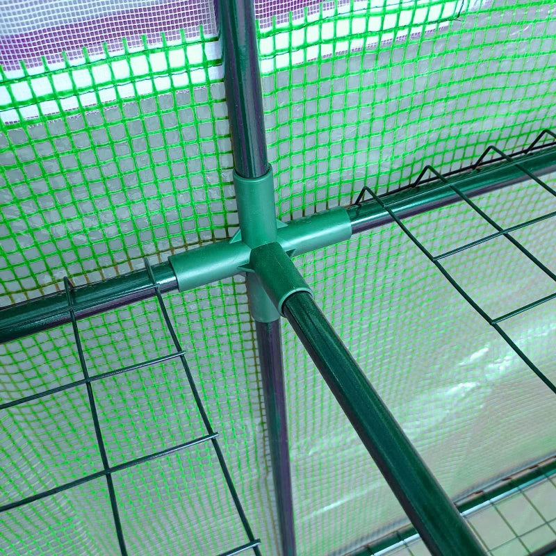 Lean To Greenhouse with Shelves - Walk-In Plant Nursery, Green PE Cover