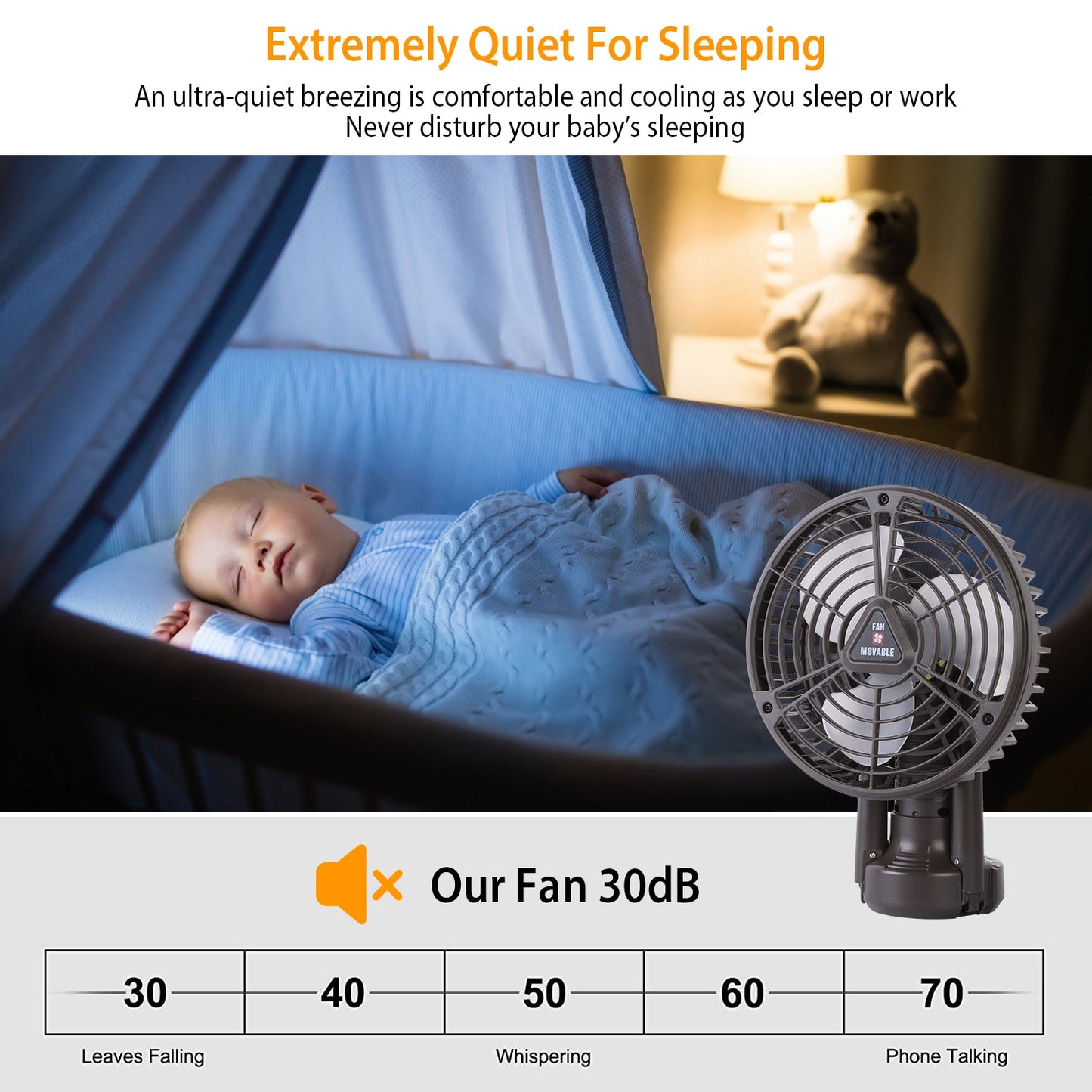 10400mAh Portable Camping Fan with LED Light - Black