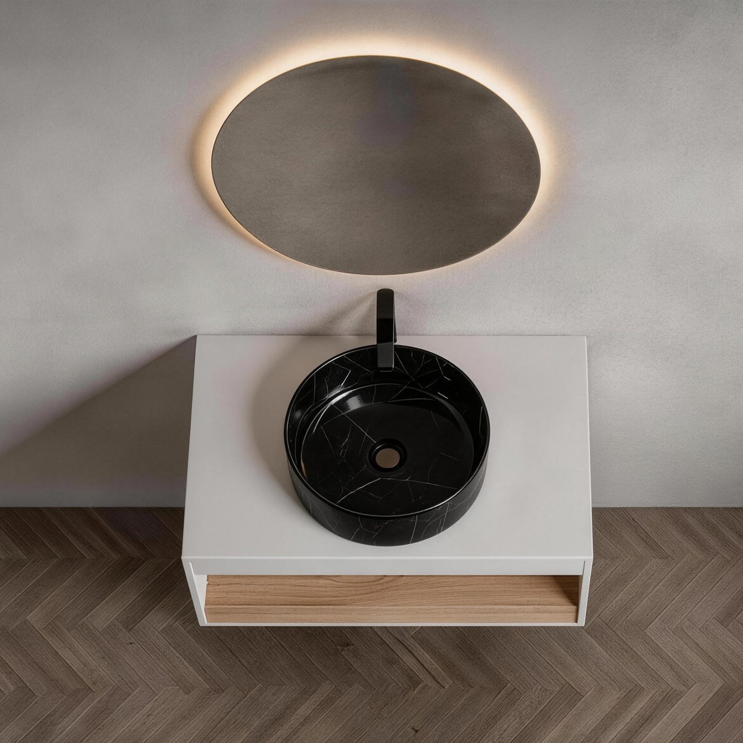 36" Wall-Mounted Bathroom Vanity with Black Marble Sink