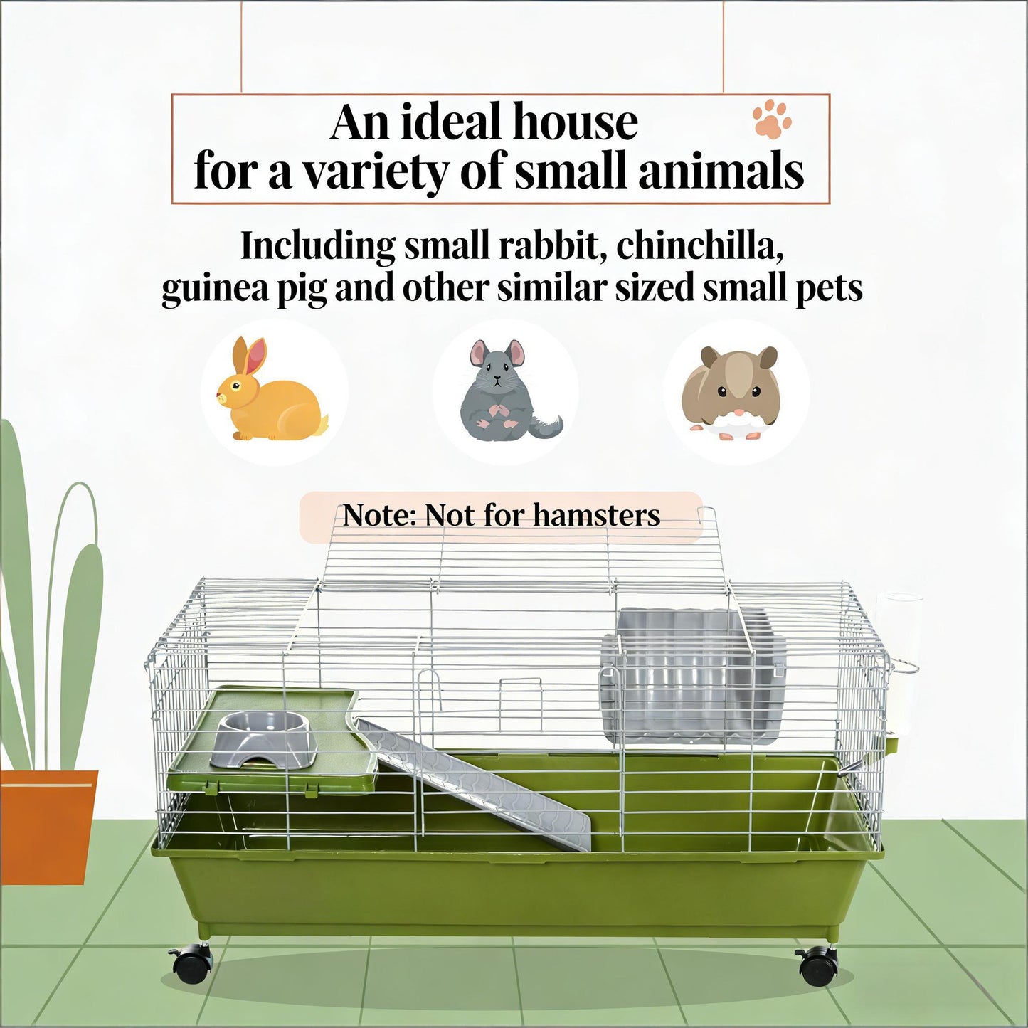 Small Animal Cage with Wheels - Green Pet Play House