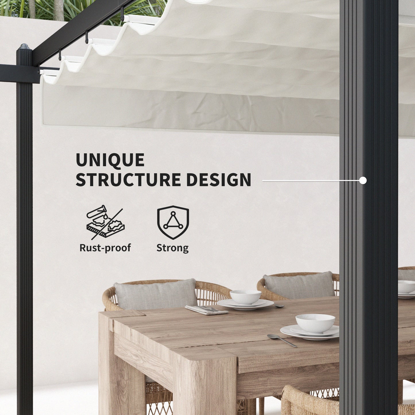 Aluminum Retractable Pergola Canopy - 13x13, White
