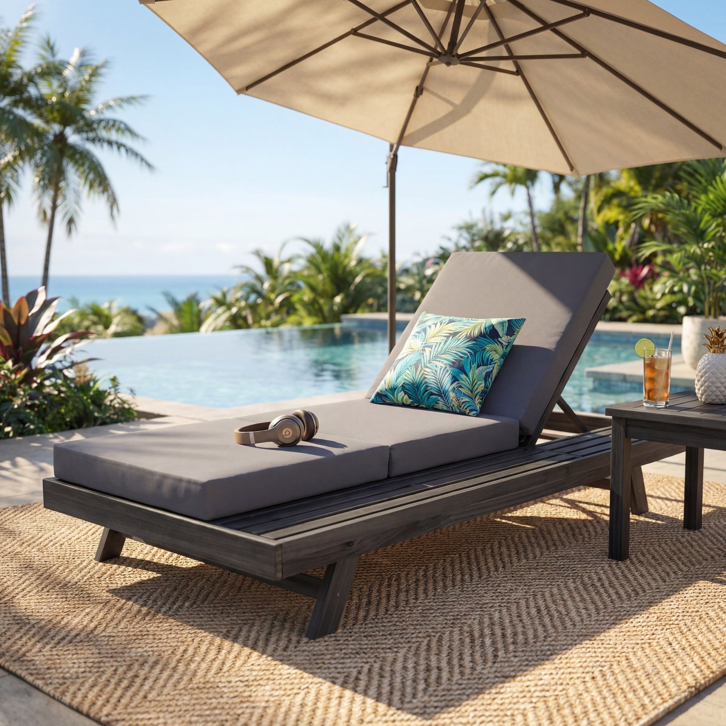 Lounge Chaise Set with Adjustable Backrest - Black & Dark Grey