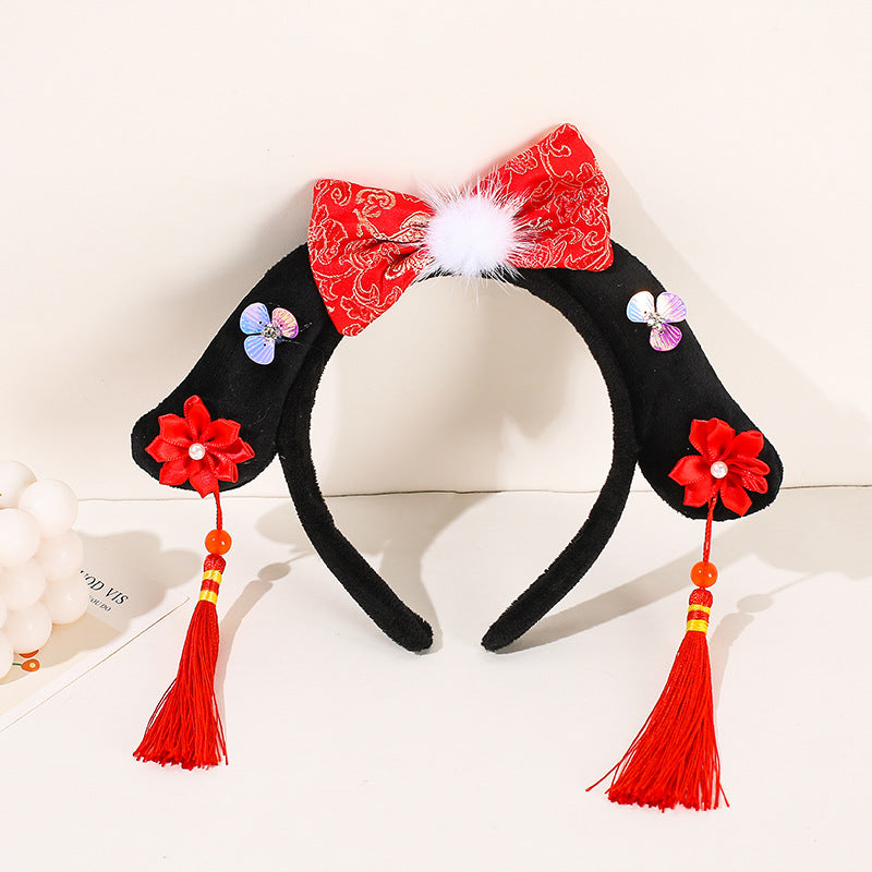 Vintage Princess Tassel Headband with Pearls & Rhinestones
