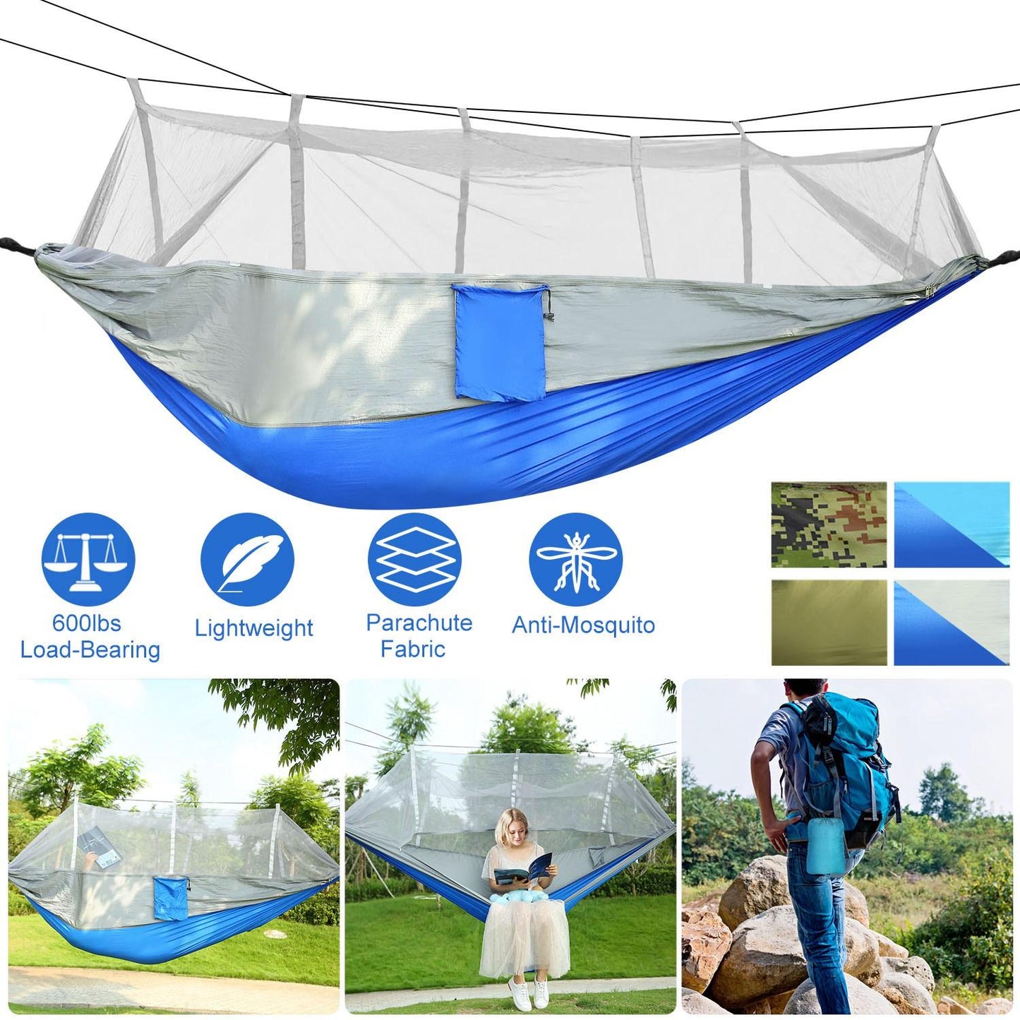 Outdoor Anti-Bug Hammock with Fine Mesh Mosquito Net