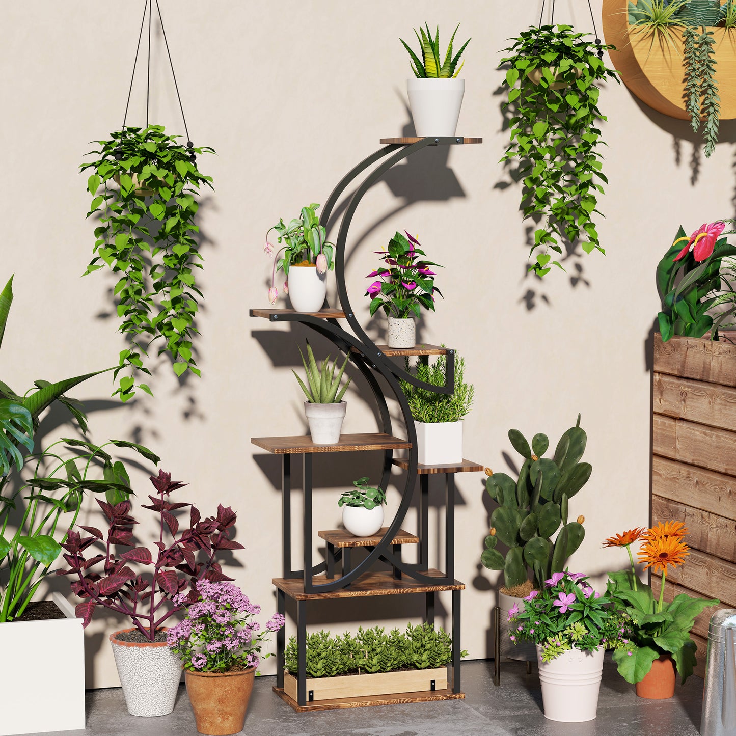 8-Tier S-Shaped Indoor Plant Stand - Carbonized Finish