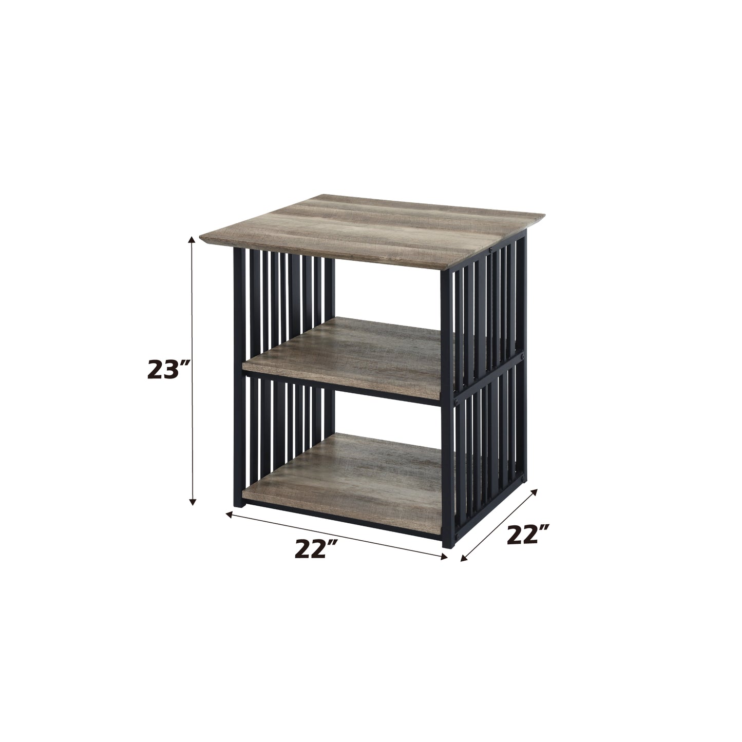 Antique Oak & Black Finish Nightstand - Industrial Style
