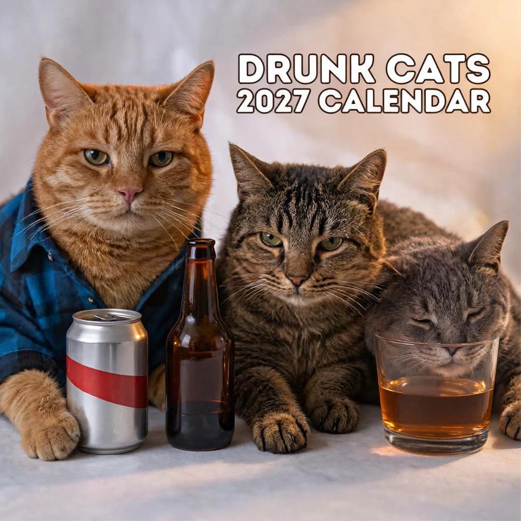 Cat Calendar Paper Ornament - Drunken Cat Style 20x15cm, 12 Pages