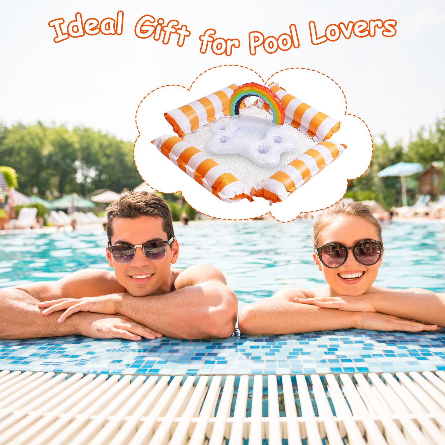 Inflatable Pool Float Set - 2 Hammocks & 1 Drink Float