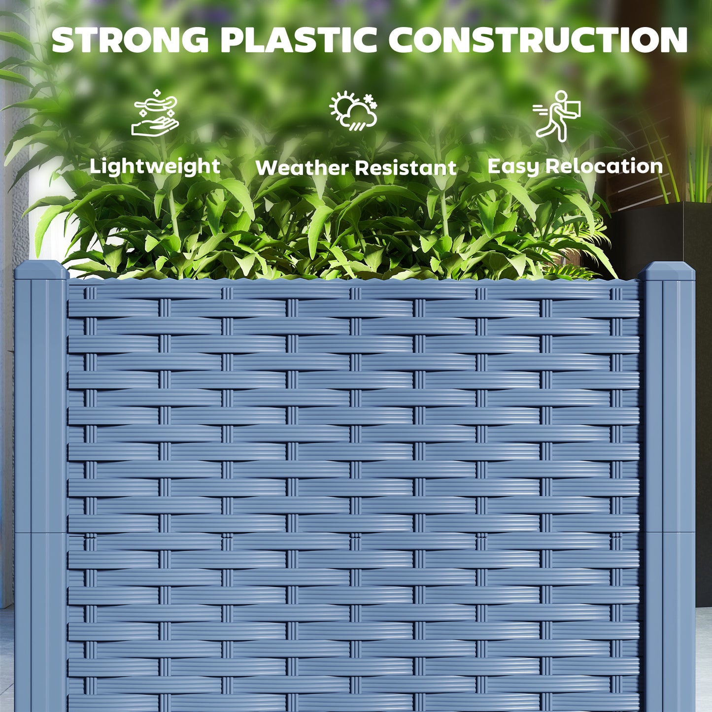 Plastic Raised Garden Bed 4x1x1 ft Outdoor Flower Box with Drainage - Blue