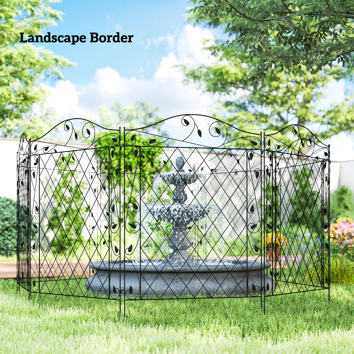 4-Pack Steel Garden Fence Panels - Rust-Resistant Edging - Black