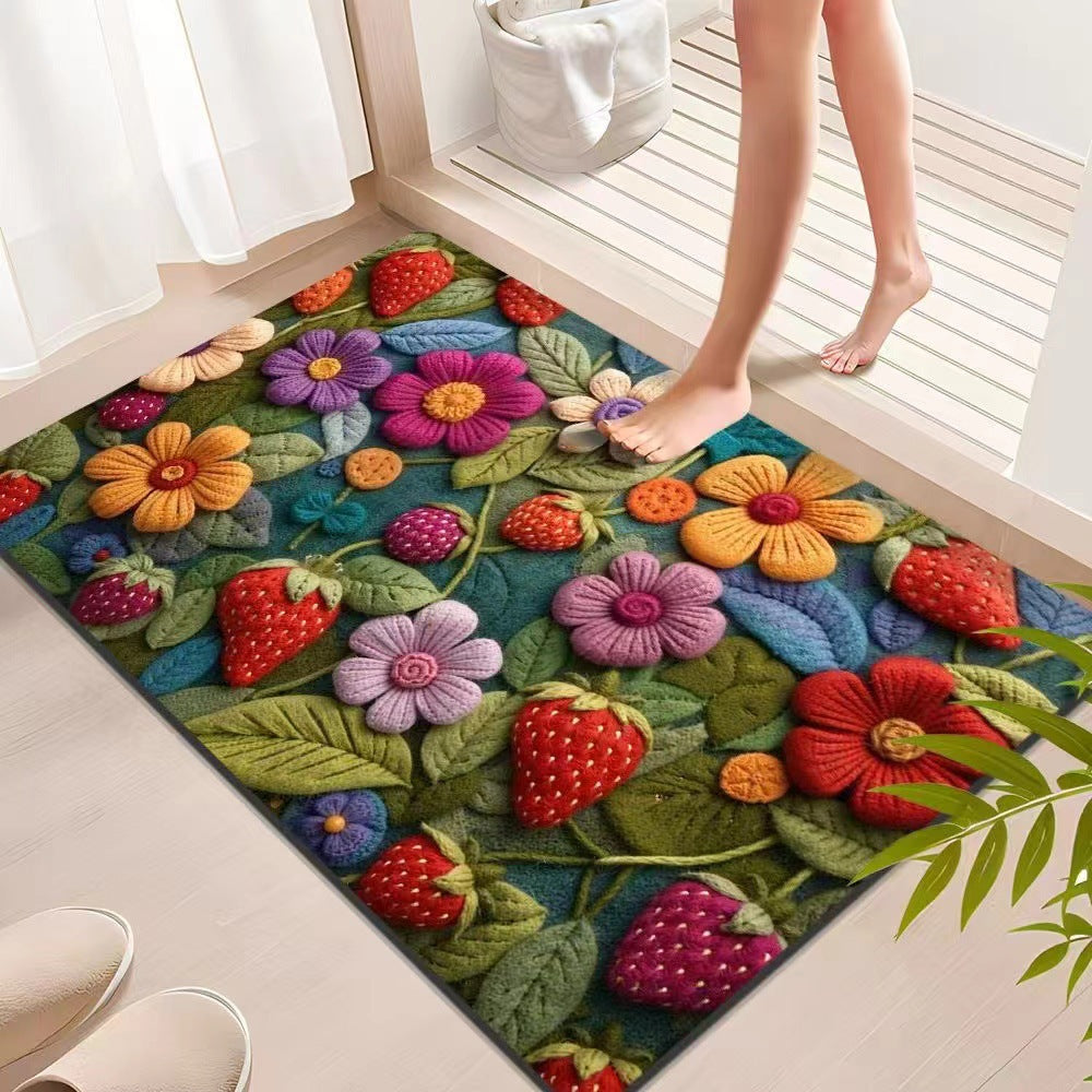 Water-Absorbing Floral Velvet Doormat for Bathroom - 60x90cm, Green